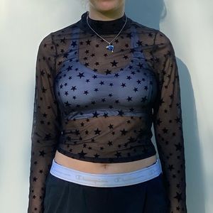 🖤SHEER BLACK MOCK NECK STAR SHIRT🖤